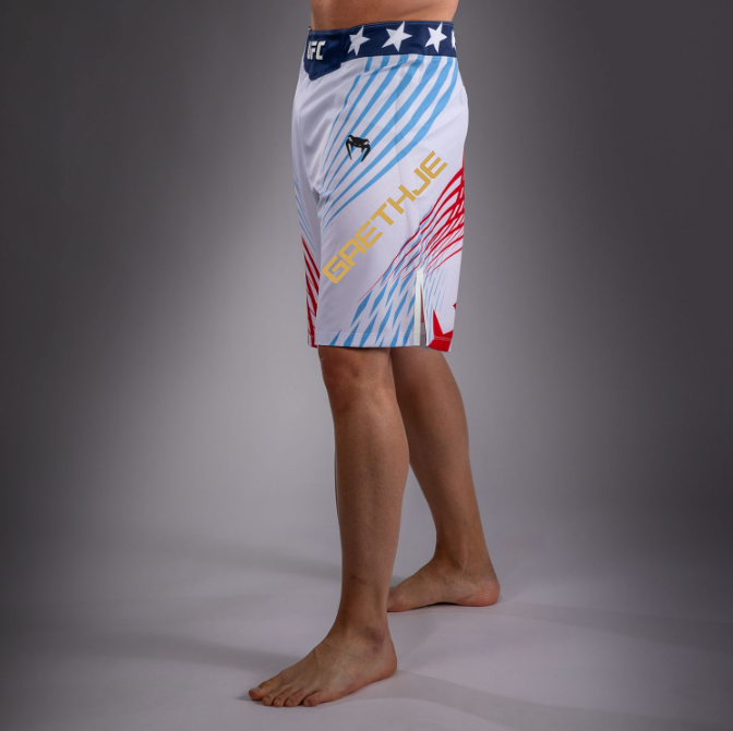Men's Official UFC Freedom 250 by Venum White Authentic Fight Night Long Fit Fight Short -Gaethje