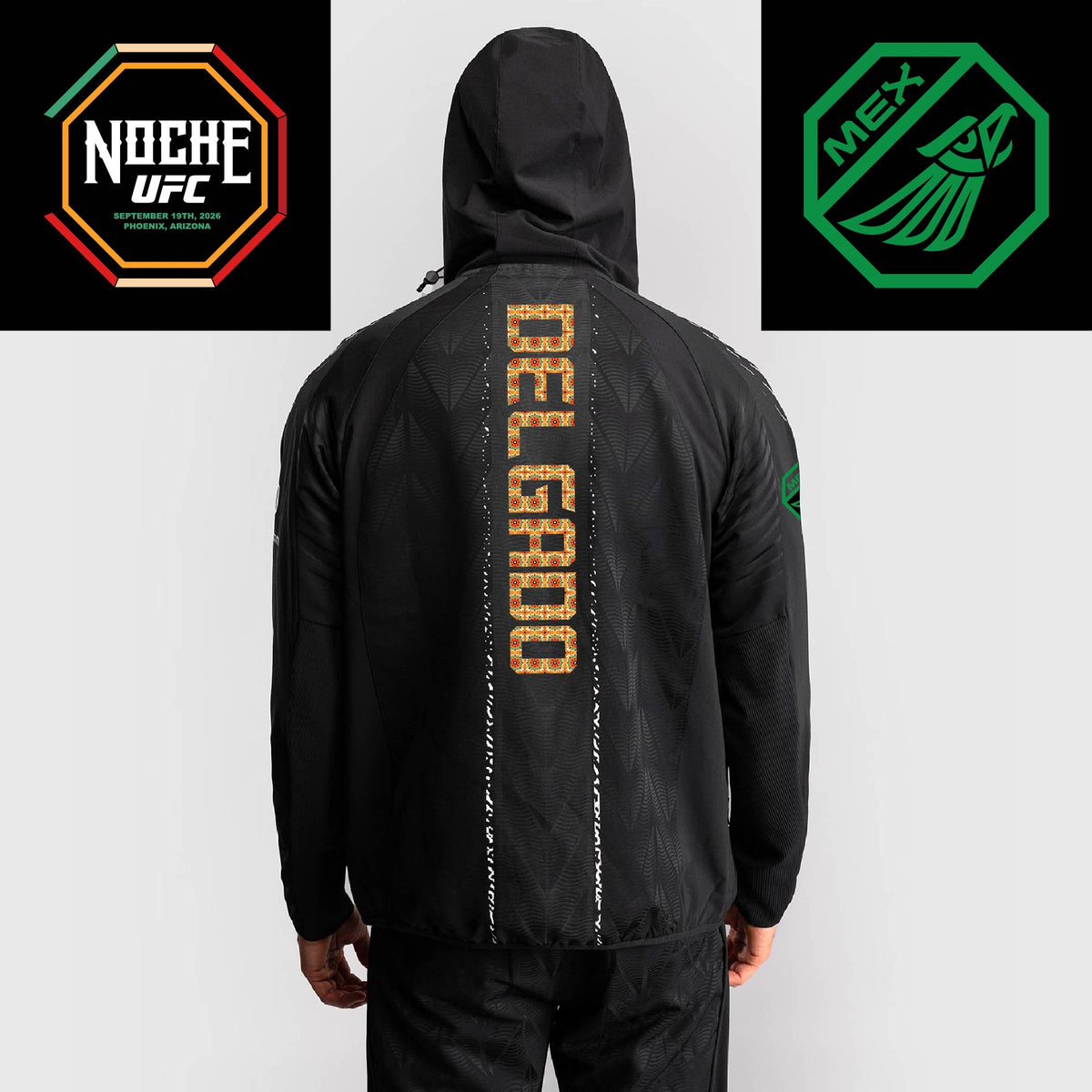 Men's UFC Zenith by Venum Black Authentic Noche UFC Fight Night Walkout Hoodie - Delgado