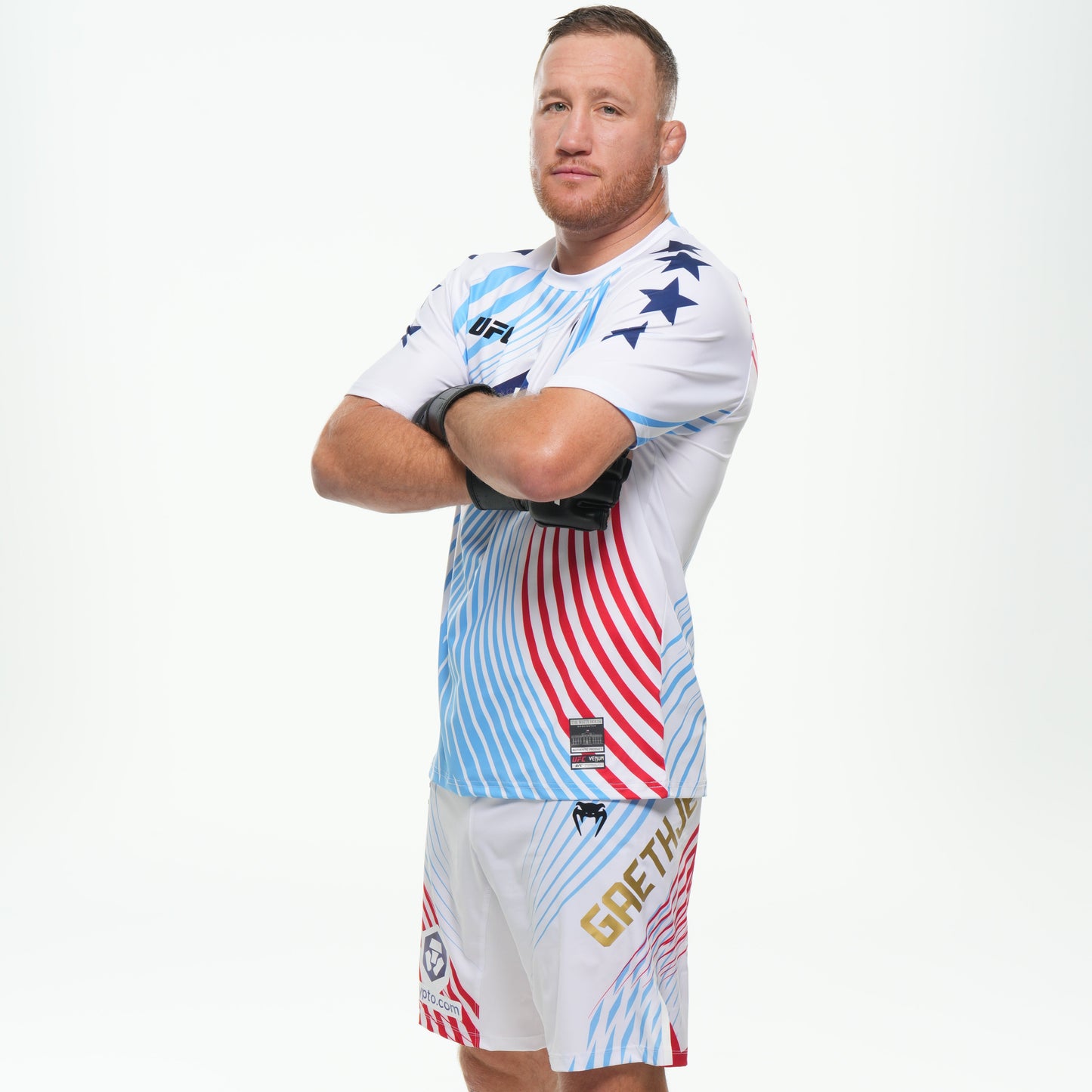 Men's Official UFC Freedom 250 by Venum White Authentic Fight Night Long Fit Fight Short -Gaethje