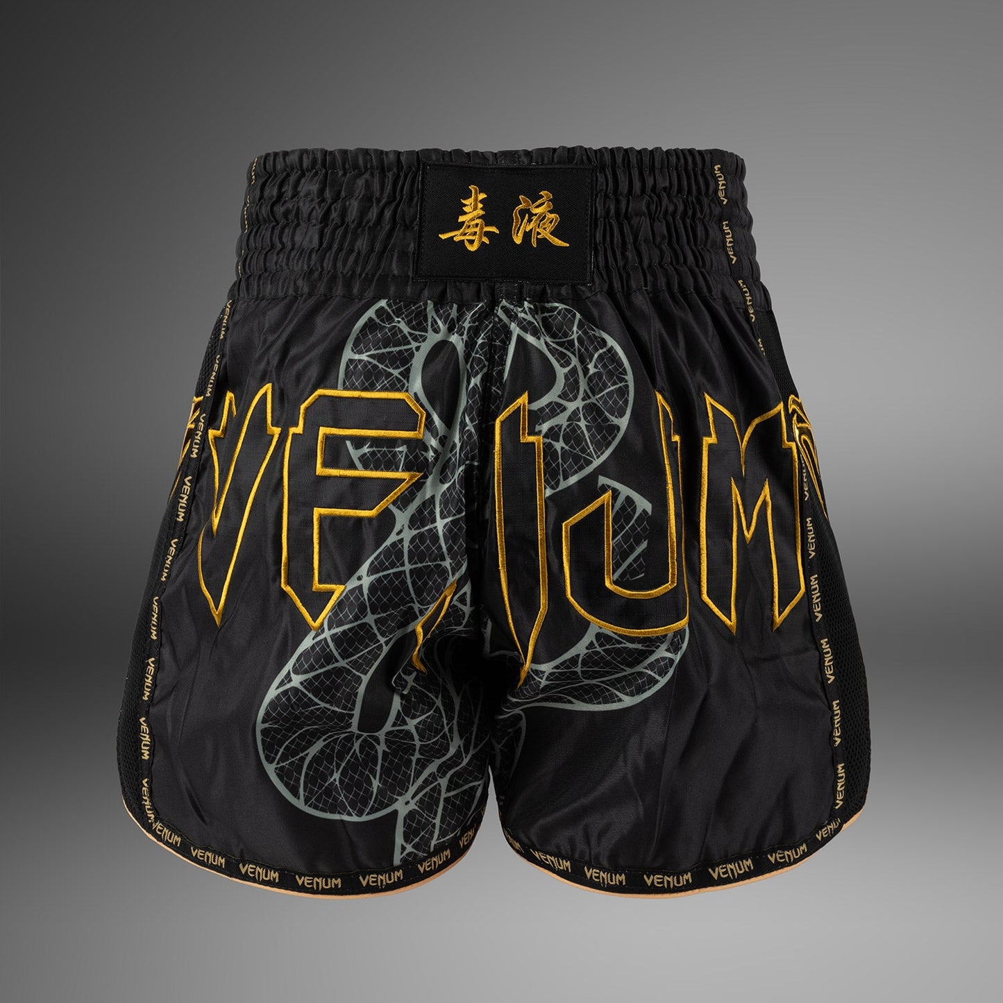 Venum Serpenti Muay Thai Shorts - Black/Silver/Gold