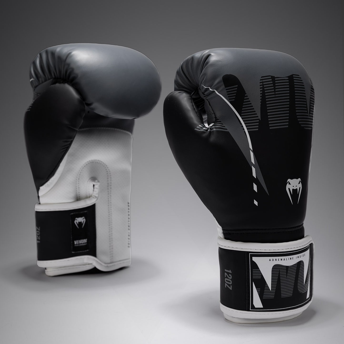 Venum Adrenaline Boxing Gloves - Black/Silver Grey