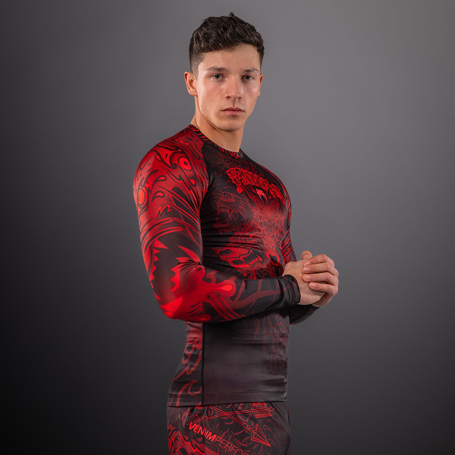 Venum Wolf Atak Long Sleeve Rashguard - Black/Red - Venum