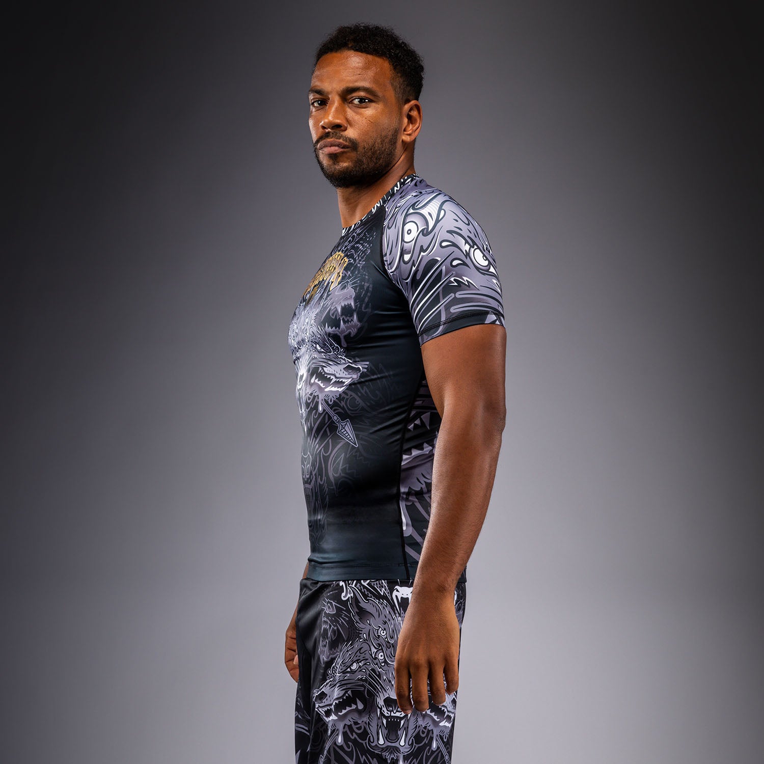Venum Wolf Atak Short Sleeve Rashguard - Black/Grey - Venum - Venum
