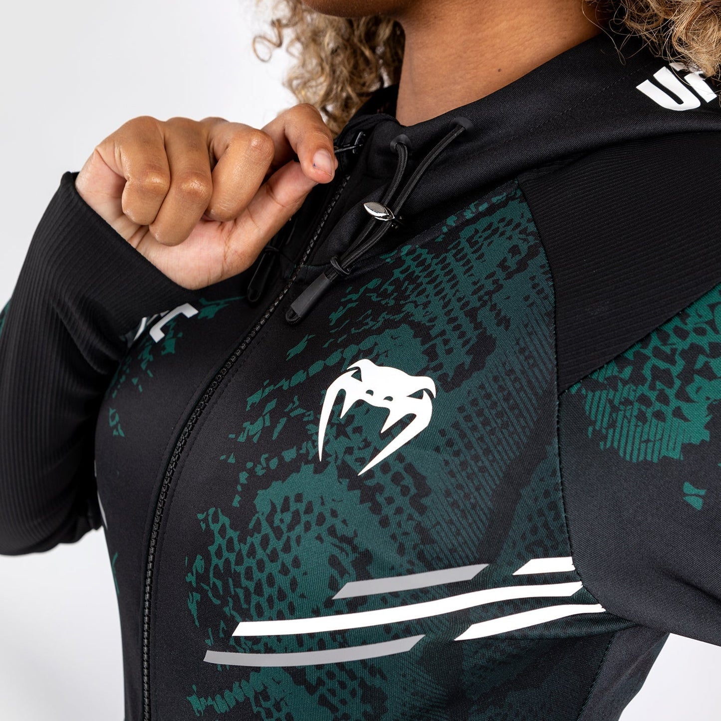 UFC Adrenaline by Venum  Personalized Authentic Fight Night Women’s Walkout Hoodie - Emerald Edition - Green/Black