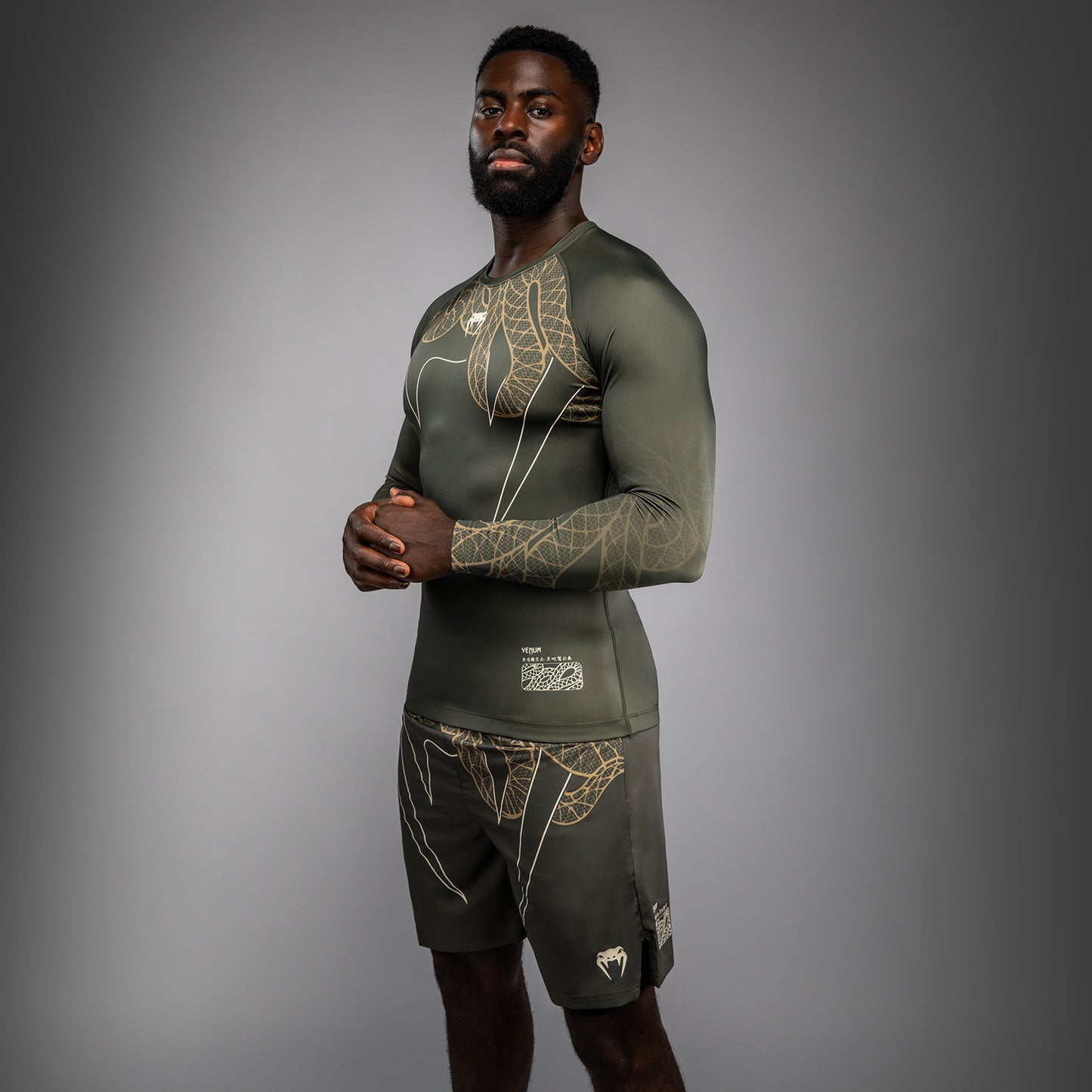 Venum Serpenti Long Sleeve Rashguard - Khaki/Bronze/Ivory