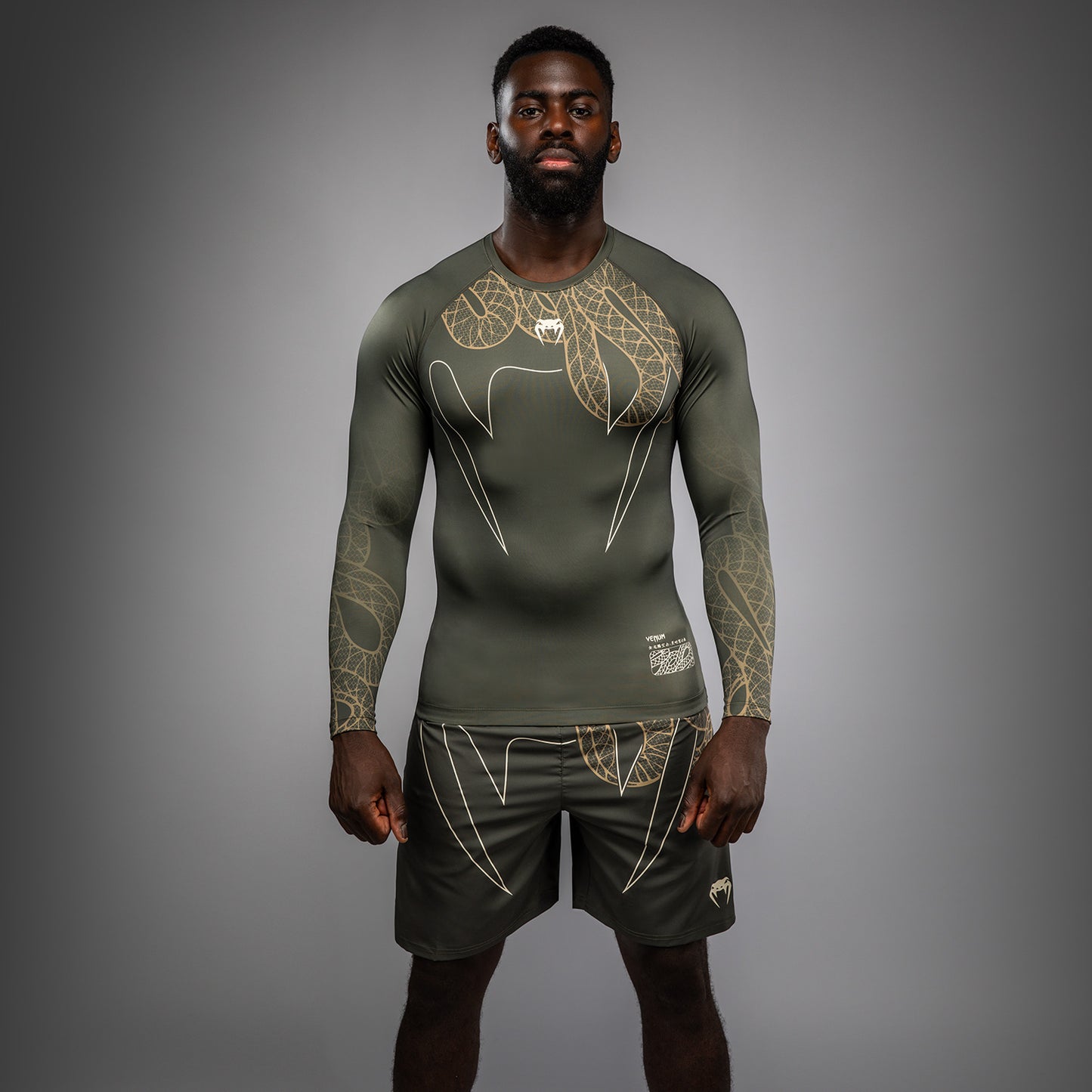 Venum Serpenti Long Sleeve Rashguard - Khaki/Bronze/Ivory