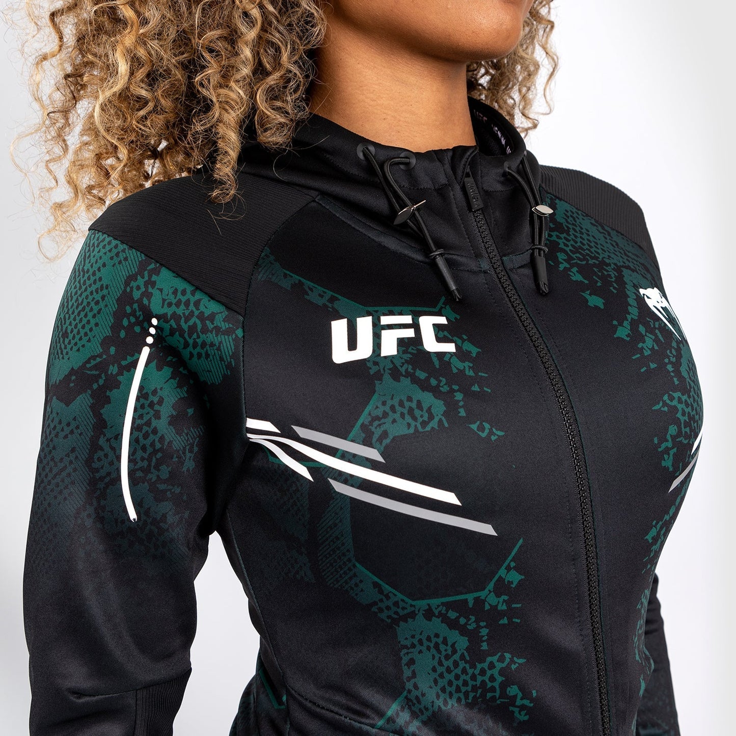 UFC Adrenaline by Venum  Personalized Authentic Fight Night Women’s Walkout Hoodie - Emerald Edition - Green/Black