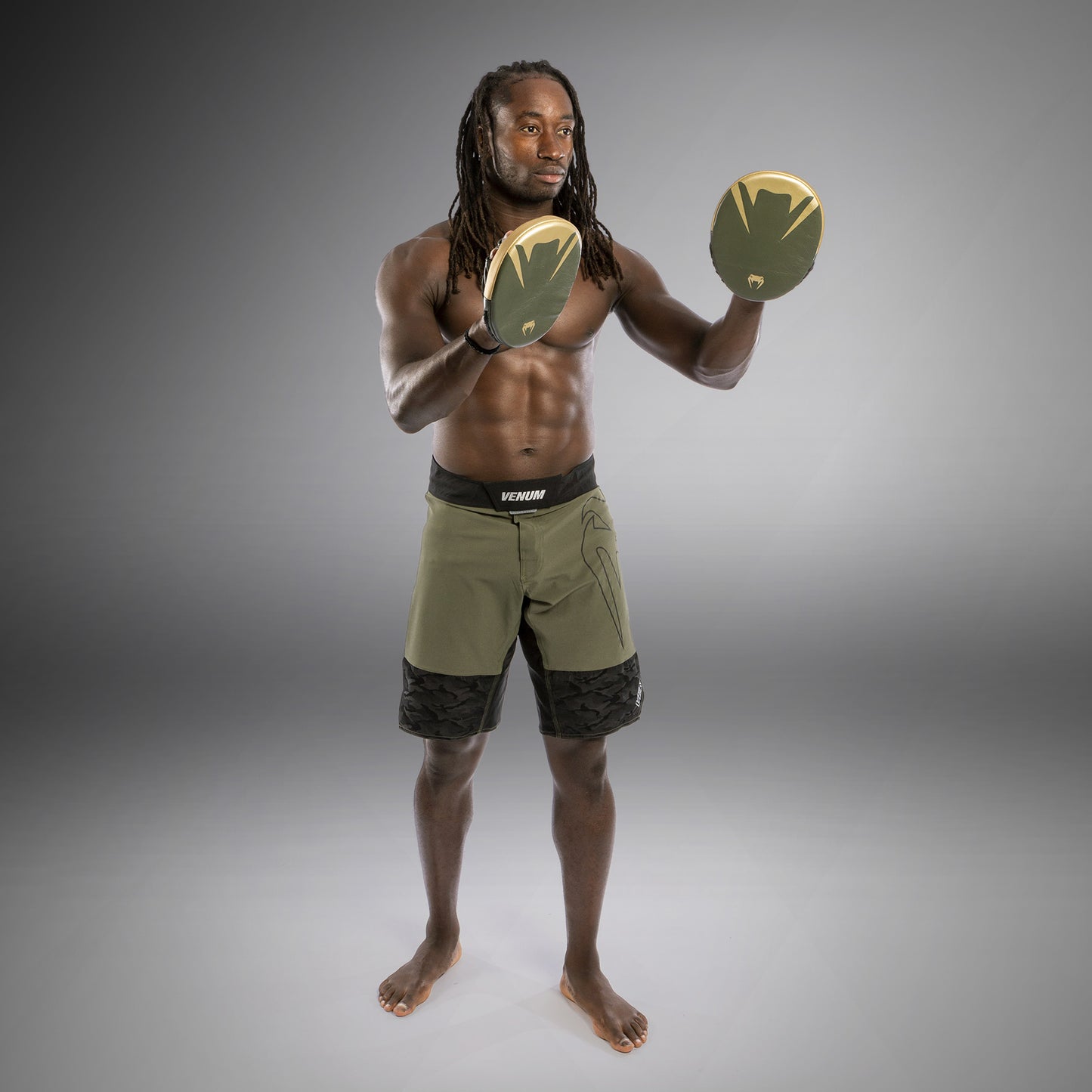 Venum Pro Boxing Flat Punch Mitts (Pair) - Khaki/Gold