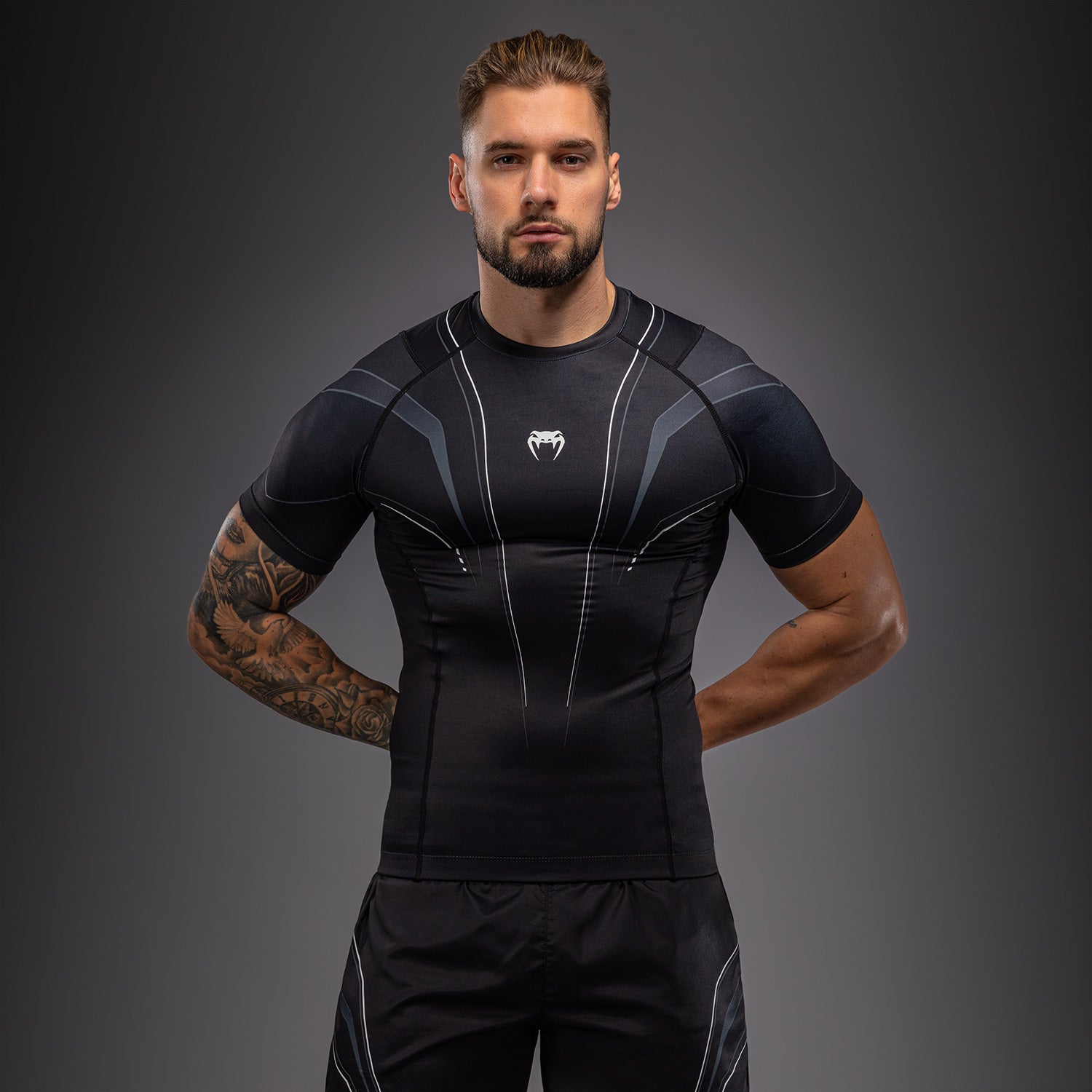 Venum Streamline Short Sleeve Rashguard - Black/White  product-type_Compression T-Shirts Venum