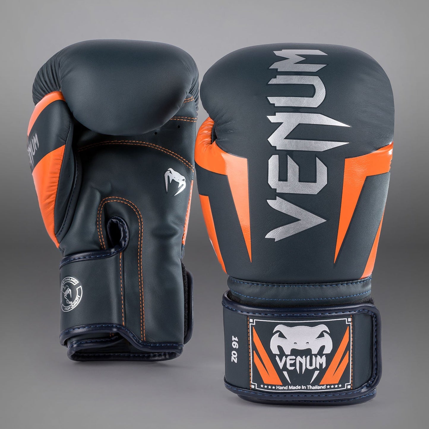 Venum Elite Boxing Gloves - Navy/Silver/Orange