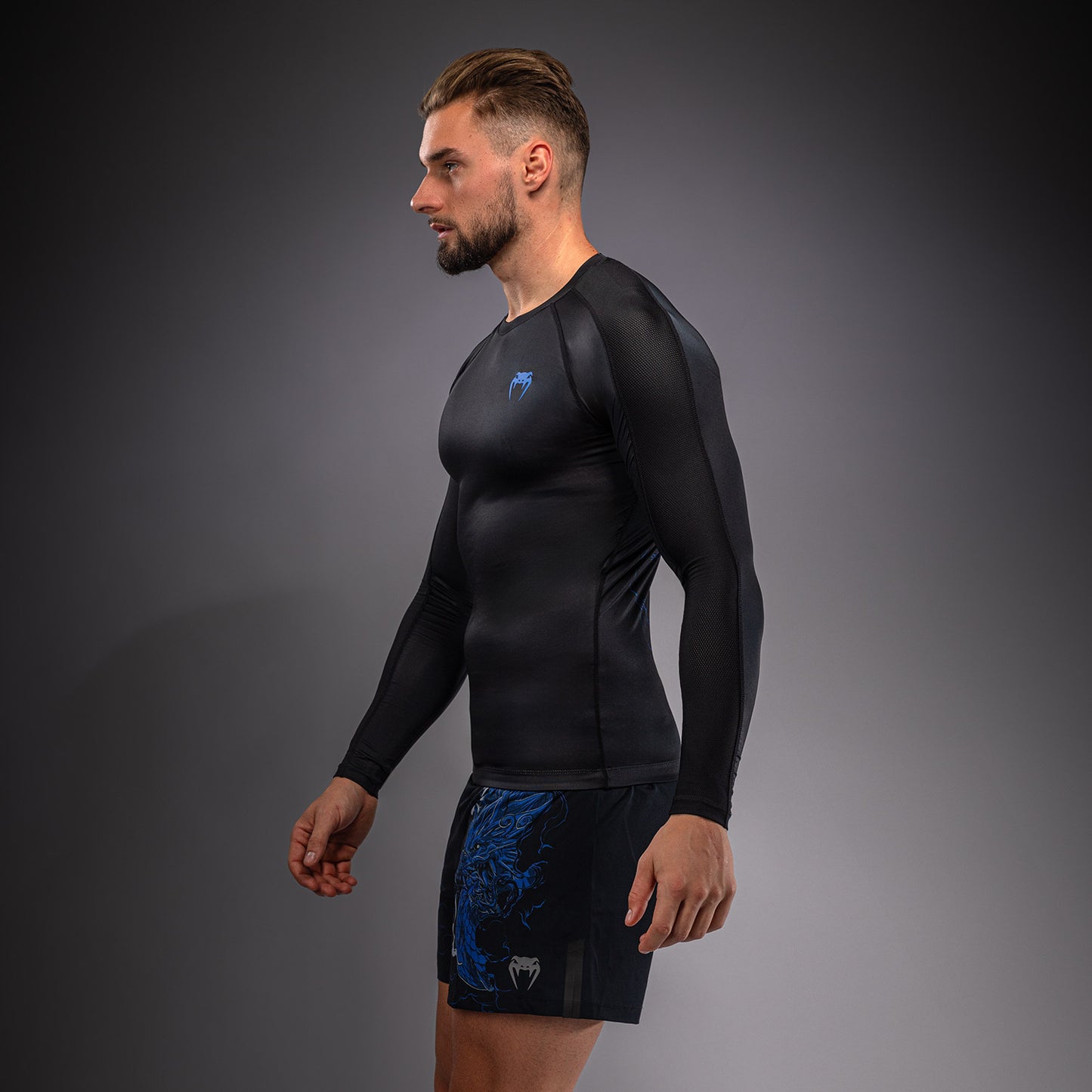 Venum Thunder Dragon Long Sleeve Rashguard - Black/Royal Blue