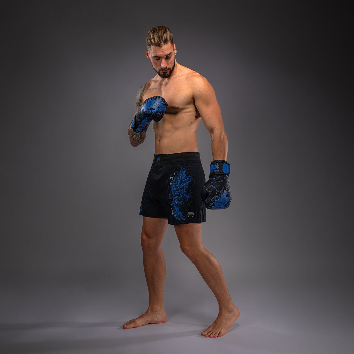 Venum Thunder Dragon Fightshorts - Black/Royal Blue  product-type_MMA Shorts Venum