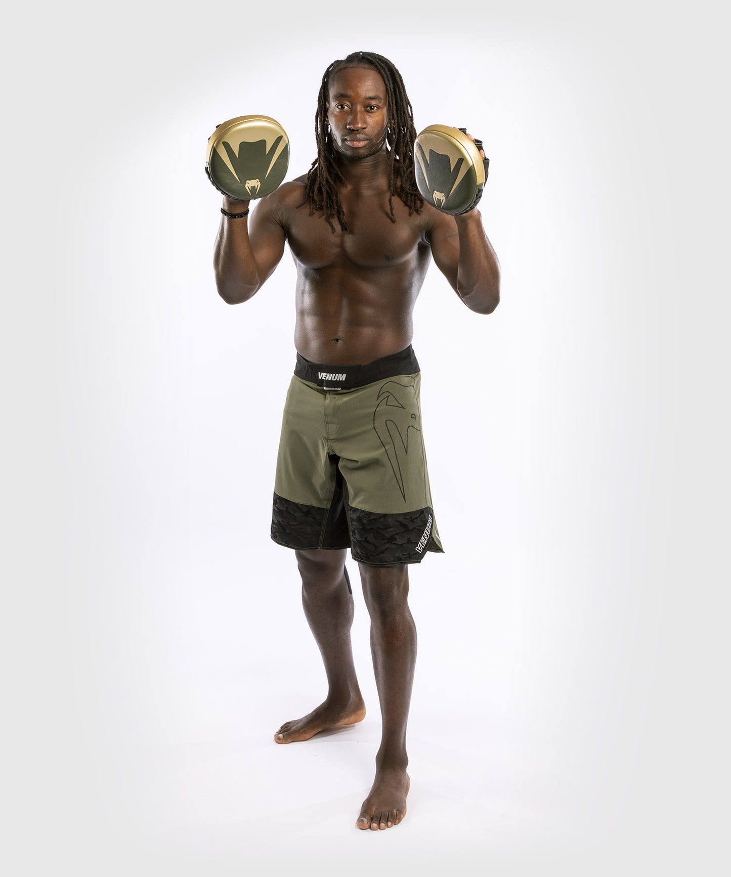 Venum Pro Boxing Mini Curved Punch Mitts (Pair) - Khaki/Gold