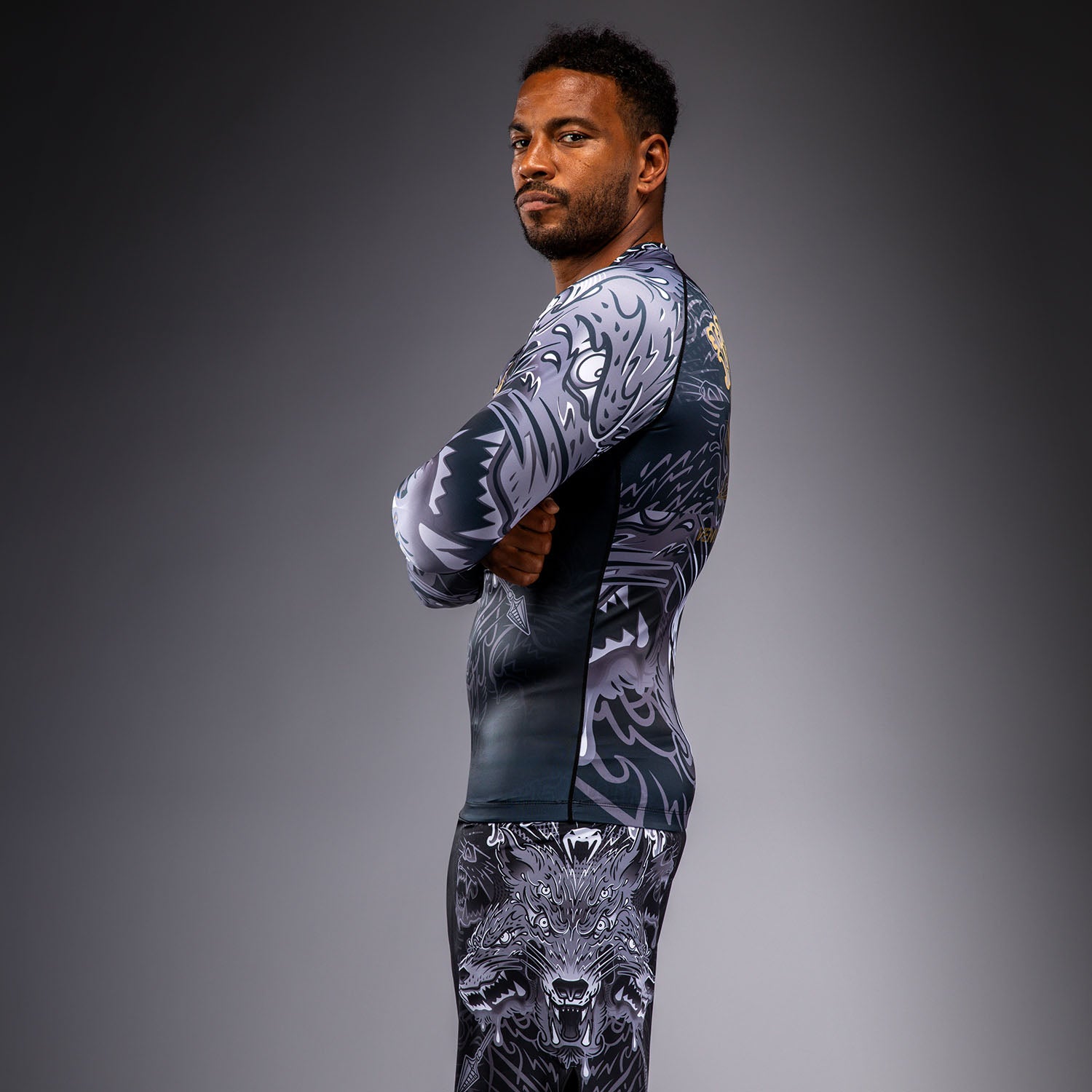 Venum Wolf Atak Long Sleeve Rashguard - Black/Grey - Venum