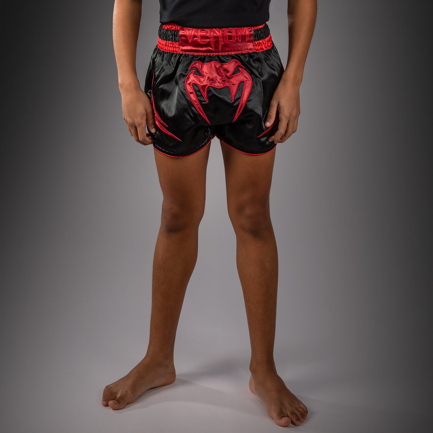 Venum Attack Kids Muay Thai Shorts - Black/Red  product-type_Muay Thai Shorts Venum