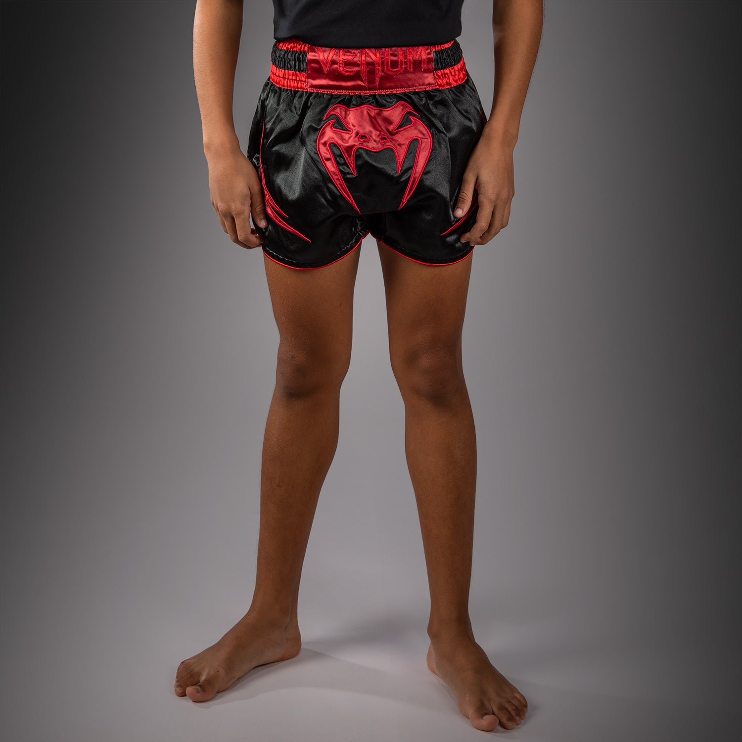 Venum Attack Kids Muay Thai Shorts - Black/Red  product-type_Muay Thai Shorts Venum