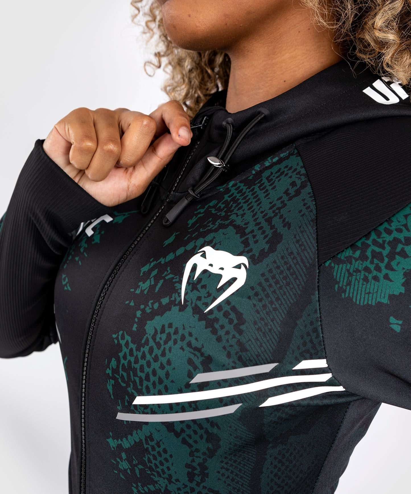 UFC Adrenaline by Venum  Personalized Authentic Fight Night Women’s Walkout Hoodie - Emerald Edition - Green/Black