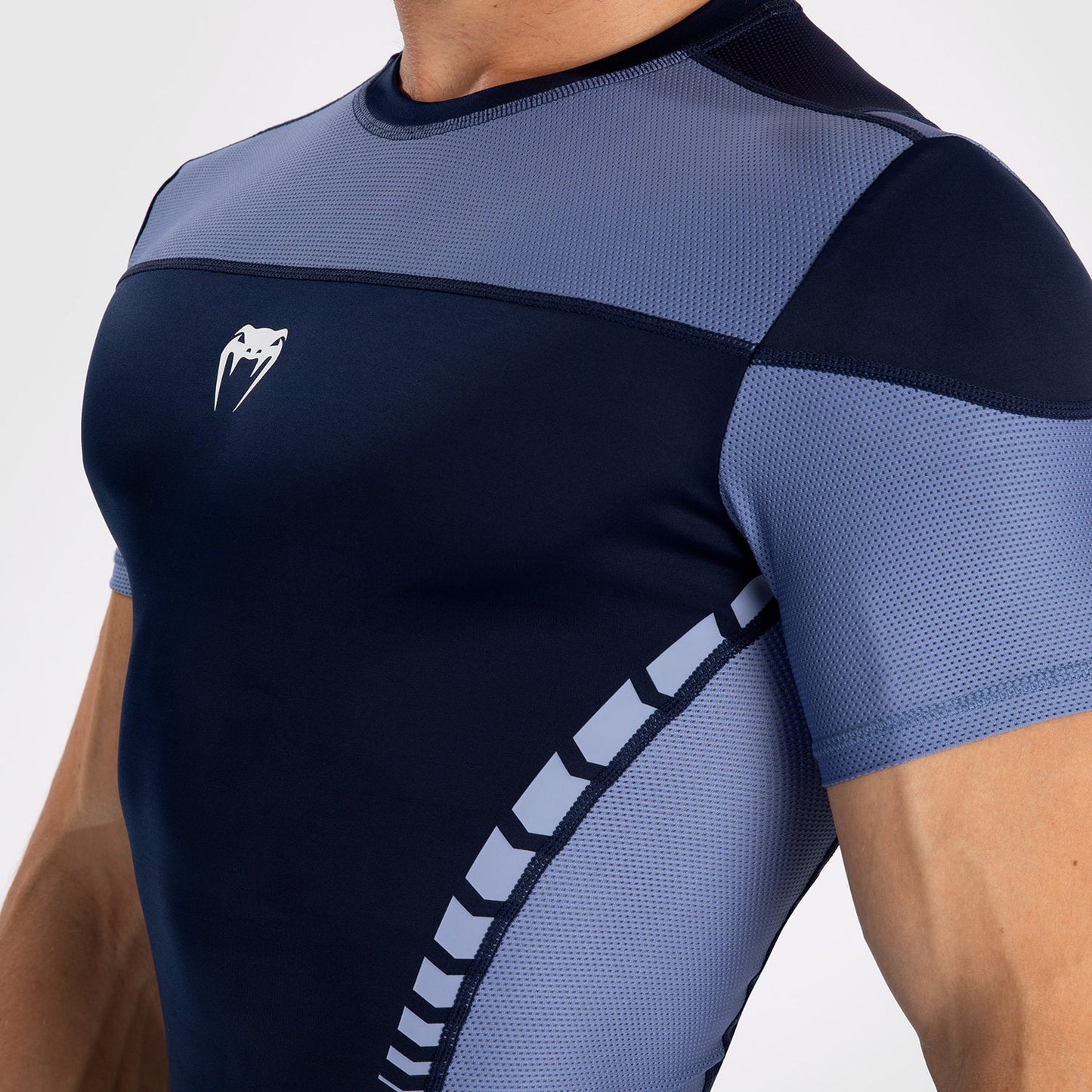 Venum Tempest Men's Short Sleeve Rashguard - Navy Blue/Blue