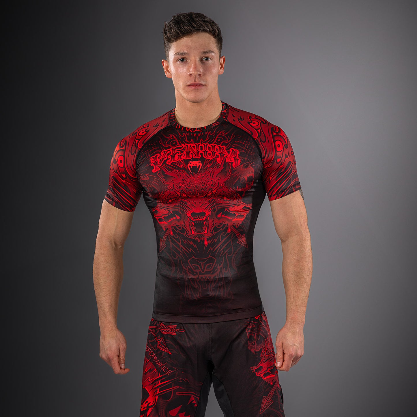 Venum Wolf Atak Short Sleeve Rashguard - Black/Red