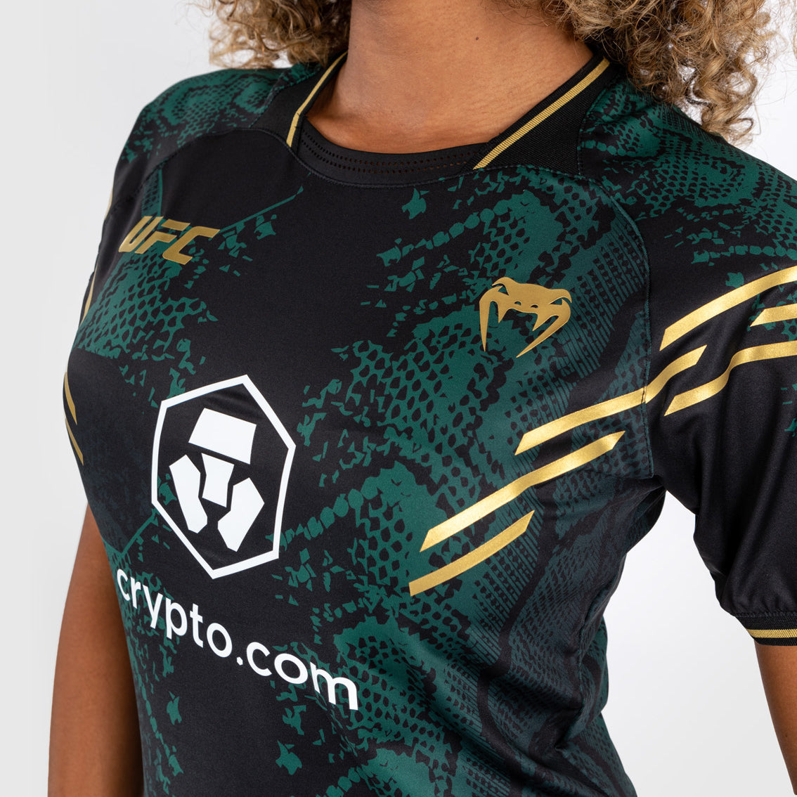 UFC Adrenaline by Venum Personalized Authentic Fight Night Women’s Walkout Jersey Green/Black/Gold - Emerald Edition