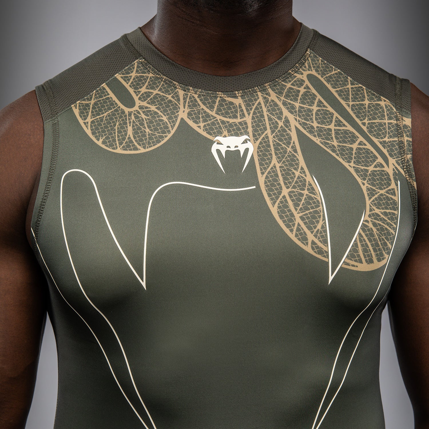 Venum Serpenti Sleeveless Rashguard - Khaki/Bronze/Ivory - Venum