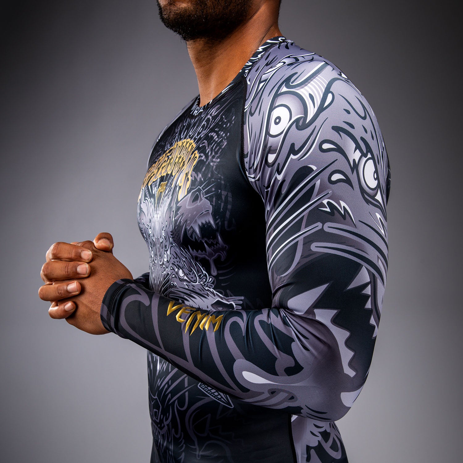 Venum Wolf Atak Long Sleeve Rashguard - Black/Grey - Venum