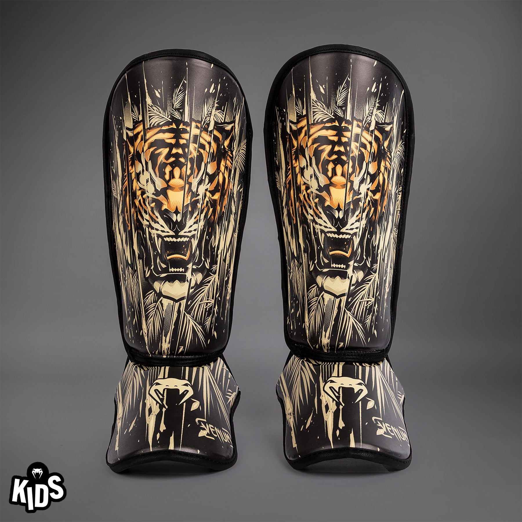 Venum Tiger Kids Shin Guards - Black/Neon Orang - Venum