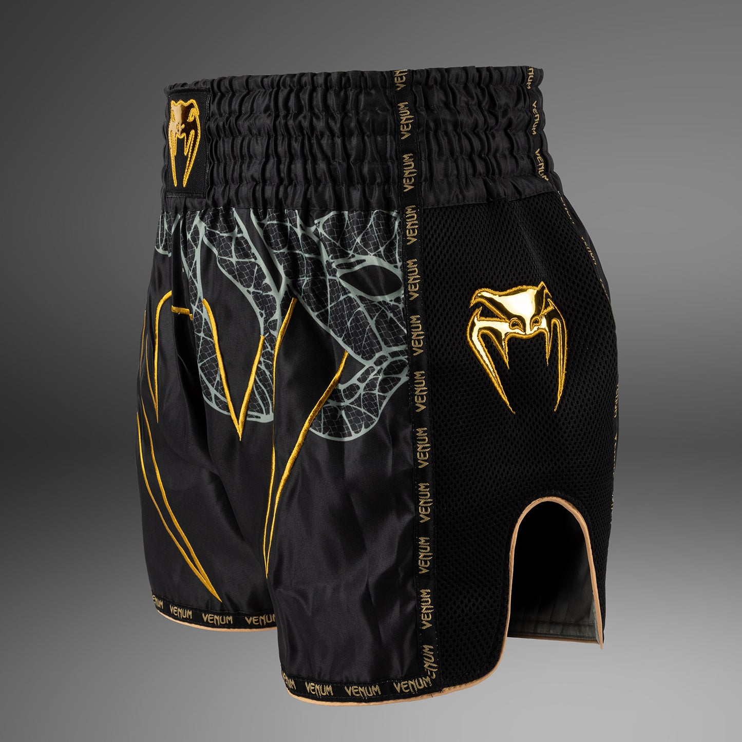 Venum Serpenti Muay Thai Shorts - Black/Silver/Gold