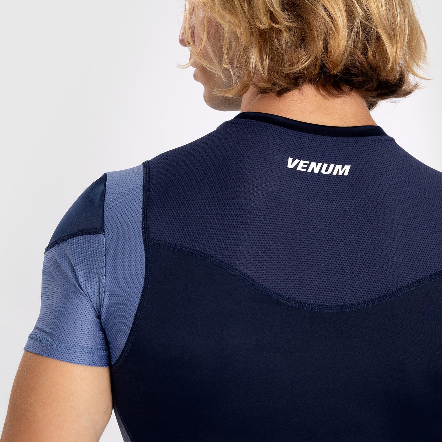 Venum Tempest Men's Short Sleeve Rashguard - Navy Blue/Blue