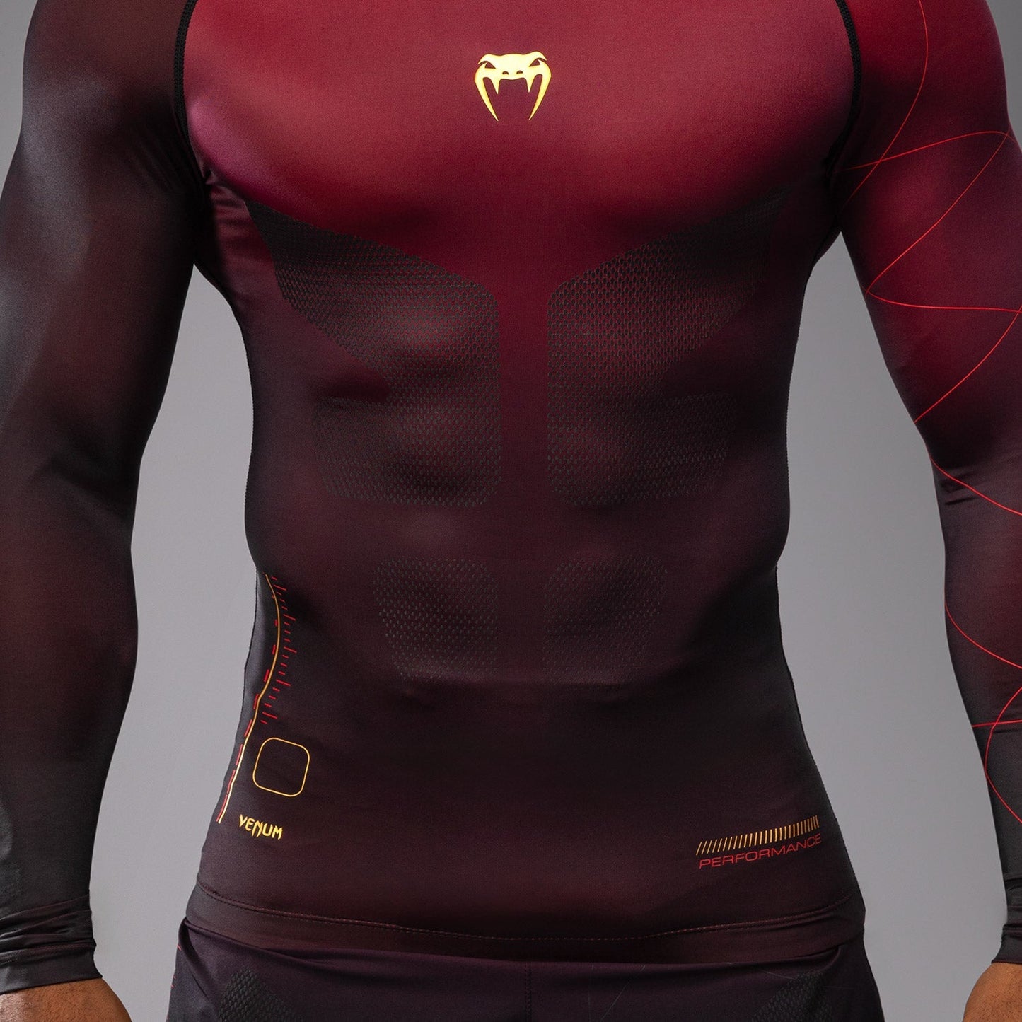 Venum Tactical XT Men's Long Sleeve Rashguard - Black/Burgundy/Gold