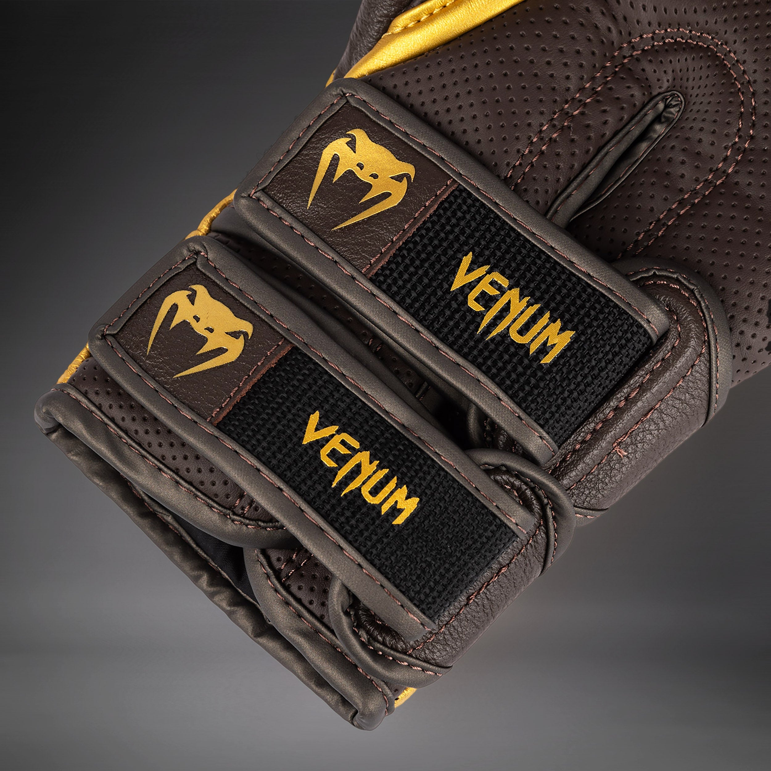 Venum Reverso Boxing Gloves - Chocolate / Gold - Venum