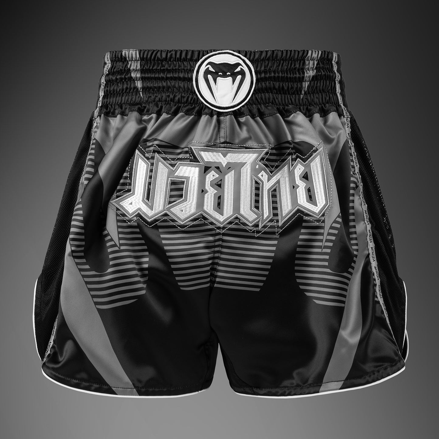 Venum Adrenaline Muay Thai Shorts - Black/Silver Grey  product-type_Muay Thai Shorts Venum
