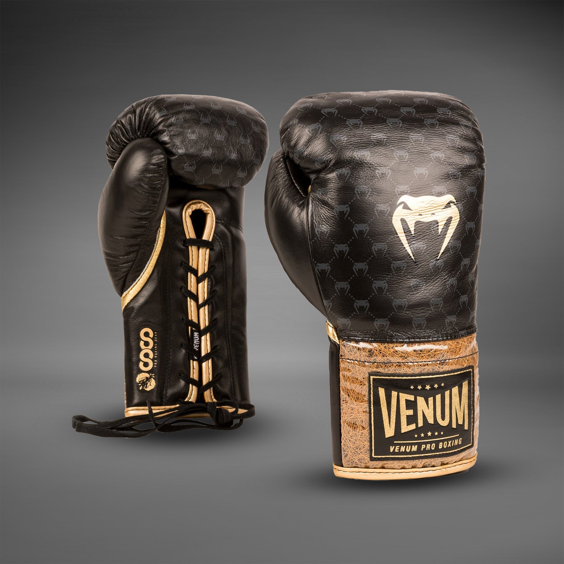 Venum Coco Monogram Pro Lace Up Boxing Gloves Intense Black Venum