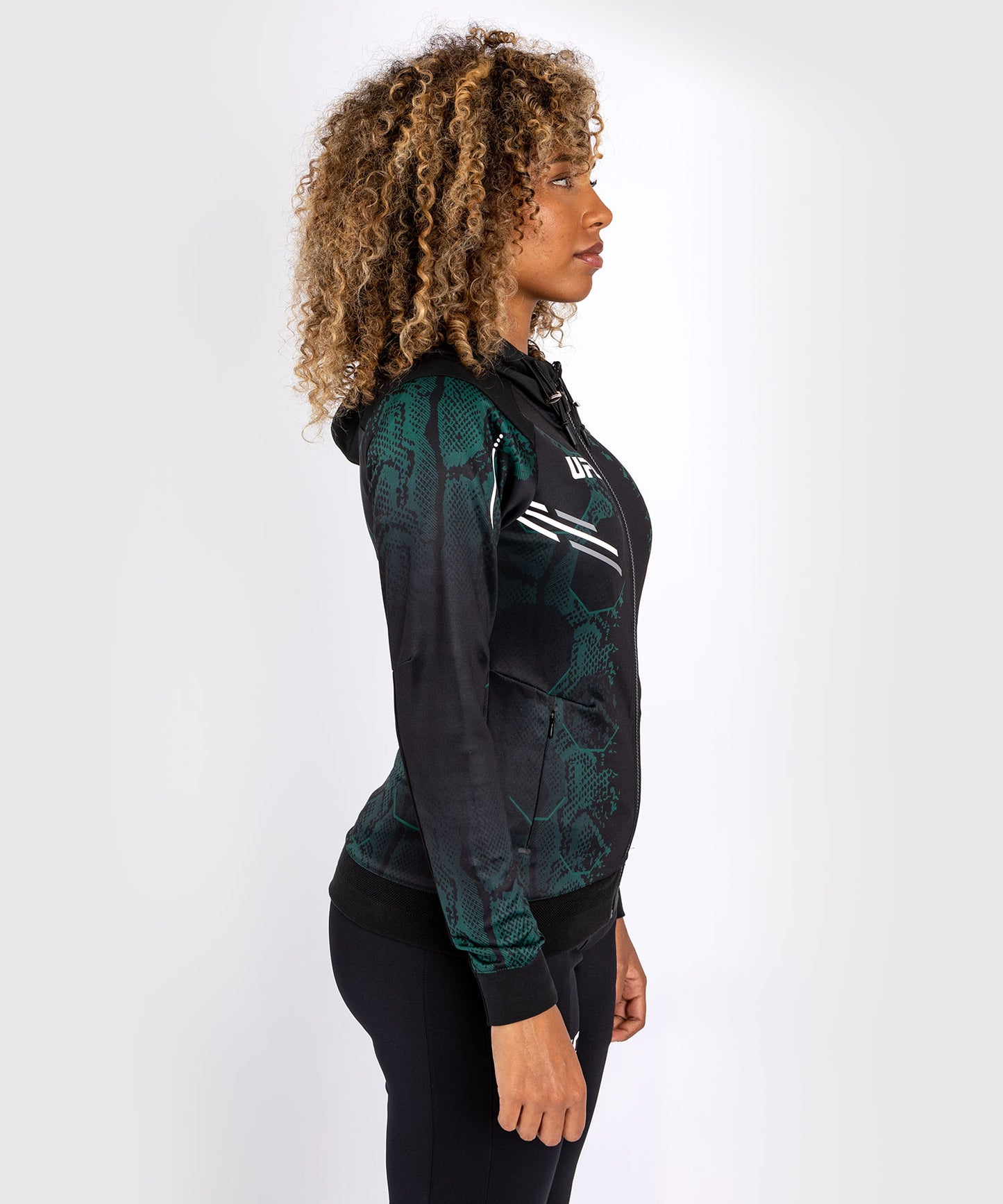 UFC Adrenaline by Venum  Personalized Authentic Fight Night Women’s Walkout Hoodie - Emerald Edition - Green/Black