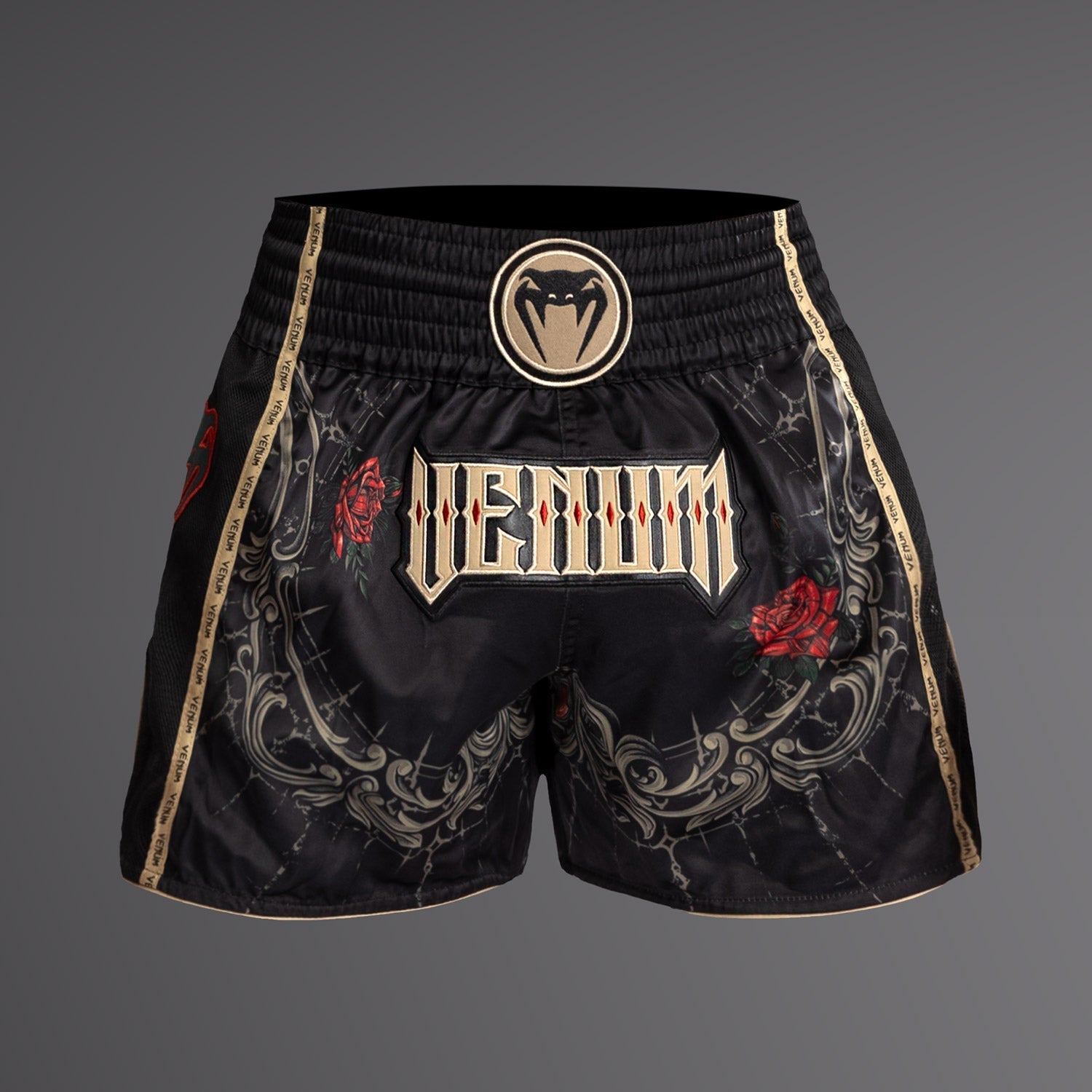 Venum Santa Muerte 5.0 Muay Thai Shorts - Deep Black/Gold - Venum