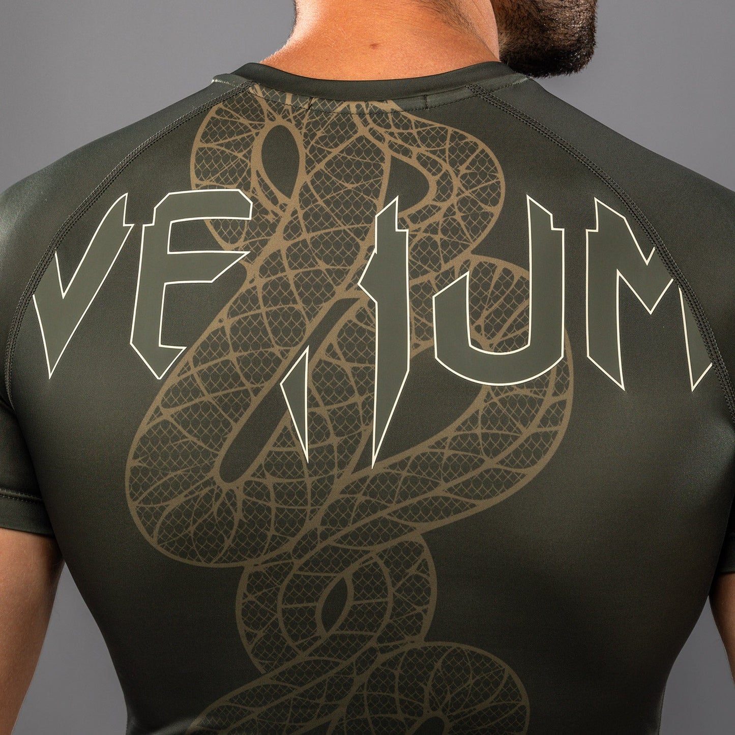 Venum Serpenti Short Sleeve Rashguard - Khaki/Bronze/Ivory