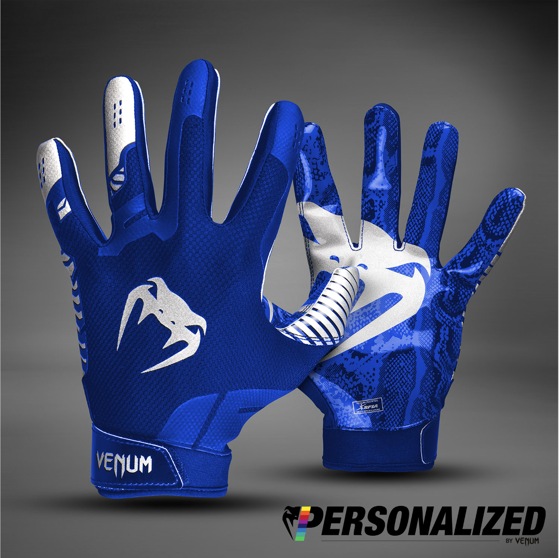 Venum Elite Personalized Football Gloves - Royal Blue/Silver