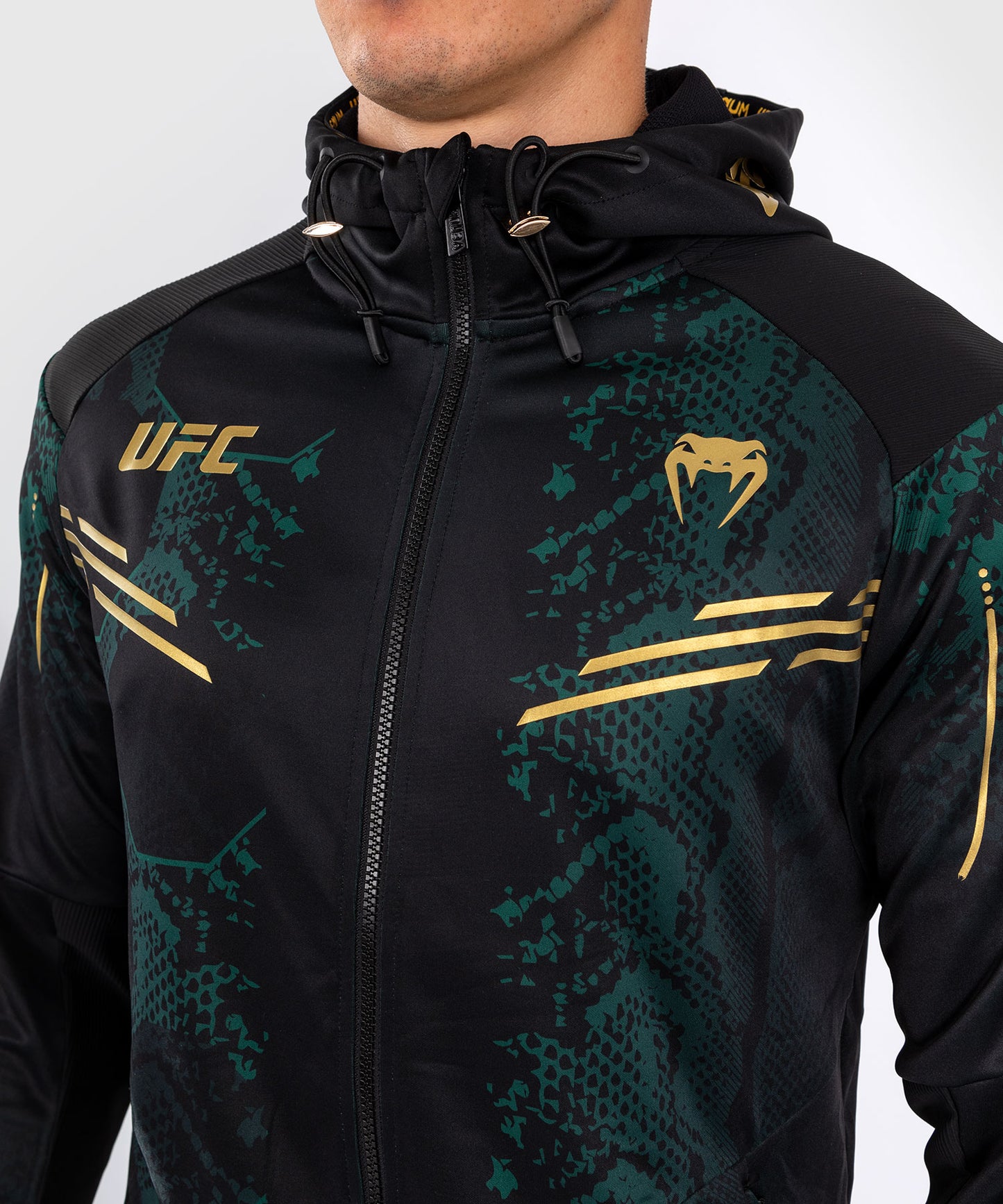 UFC Adrenaline by Venum Authentic Fight Night Men’s Walkout Hoodie - Emerald Edition - Green/Black/Gold