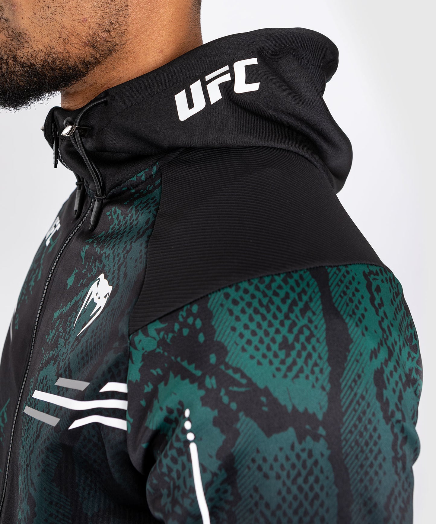 UFC Adrenaline by Venum Personalized Authentic Fight Night Men's Walkout Hoodie - Emerald Edition - Green/Black