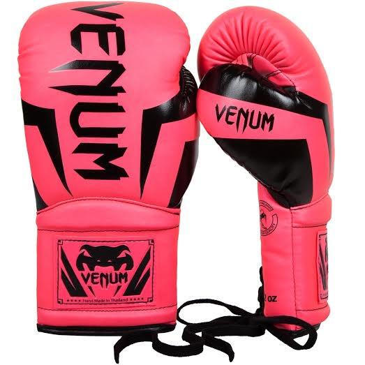 Venum Elite Boxing Gloves - with Laces-Neo pink