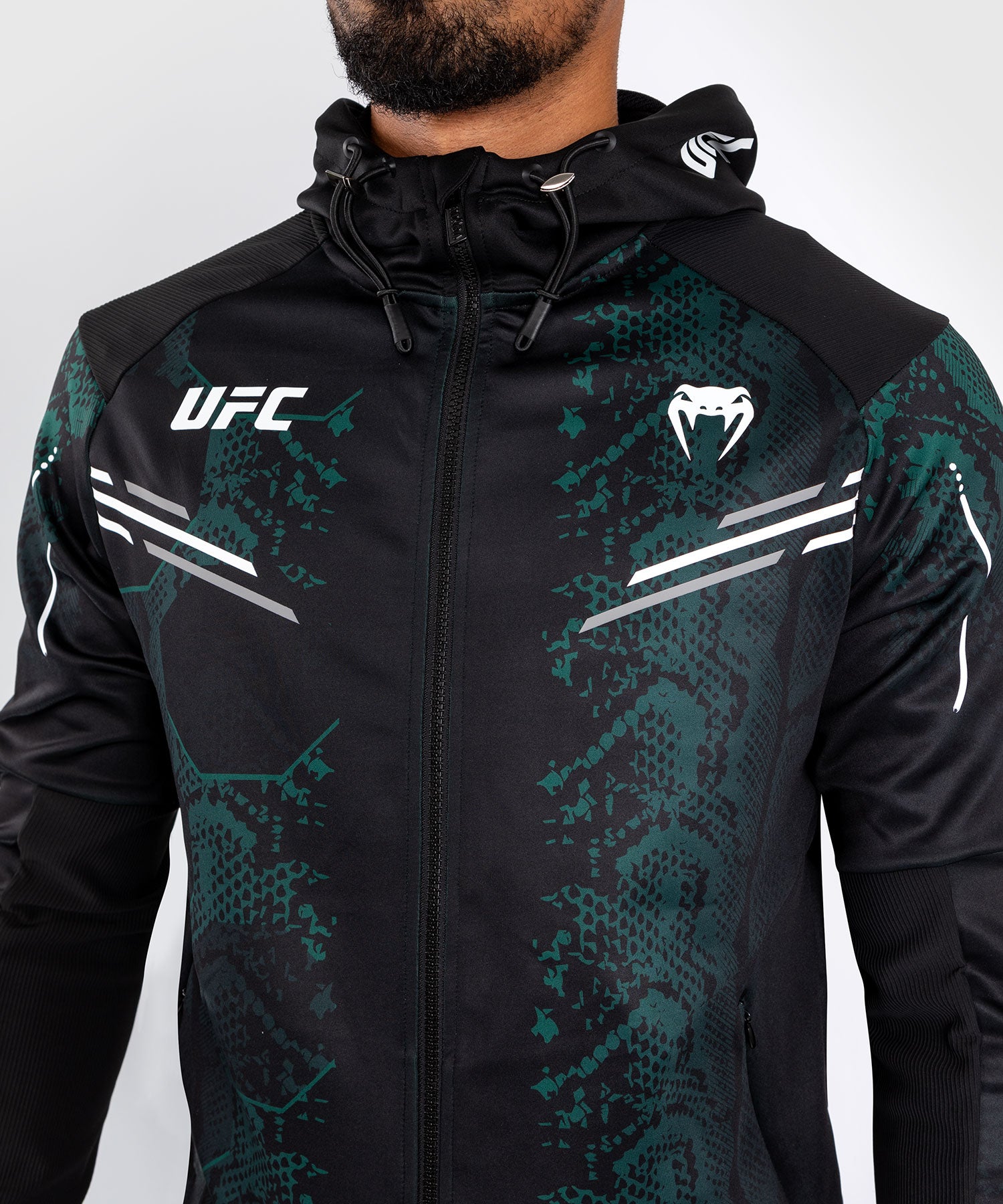 UFC Adrenaline by Venum Personalized Authentic Fight Night Men s Walkout Hoodie Emerald Edition Green Black