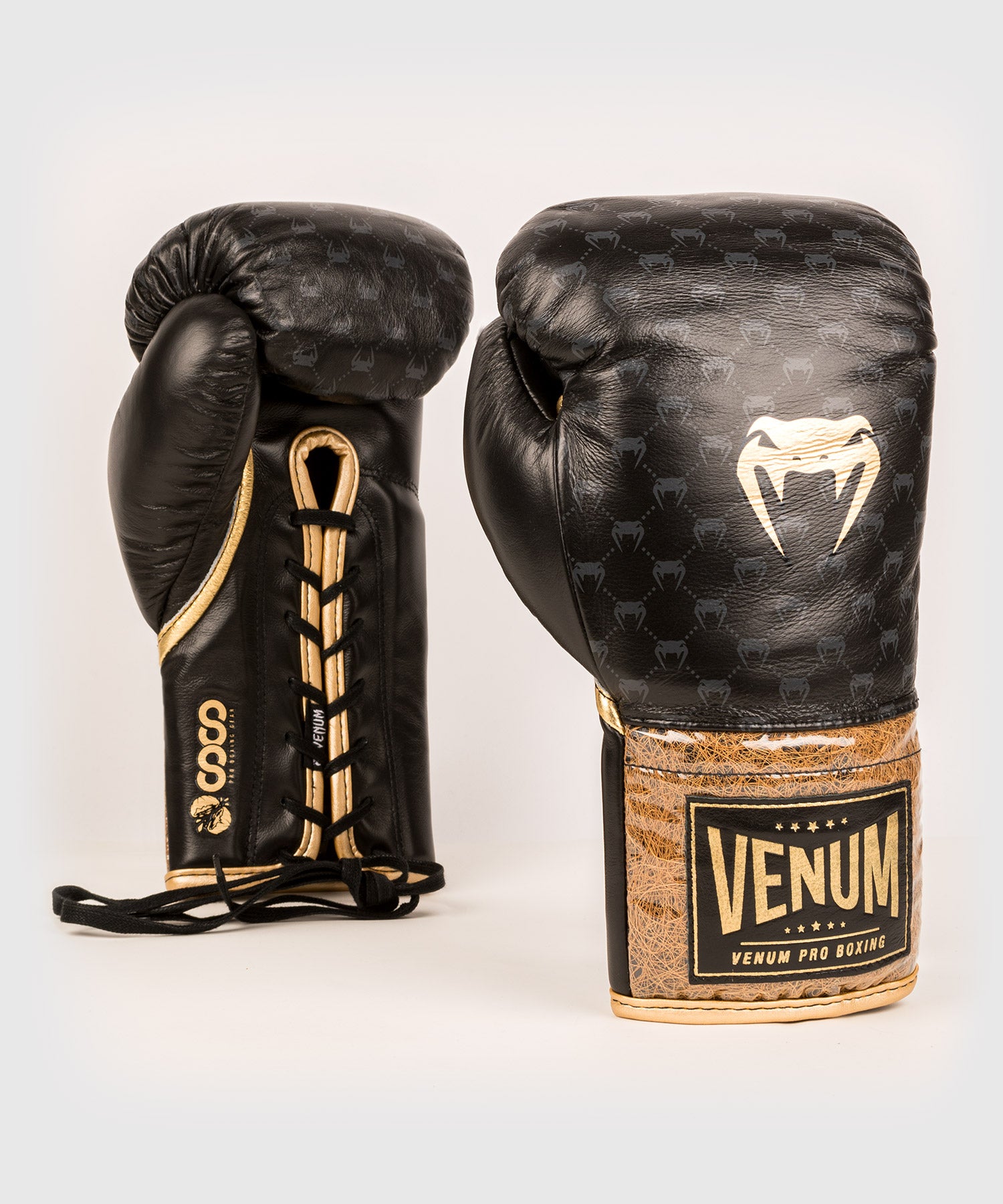 Venum Coco Monogram Pro Lace Up Boxing Gloves - Intense Black 10 oz